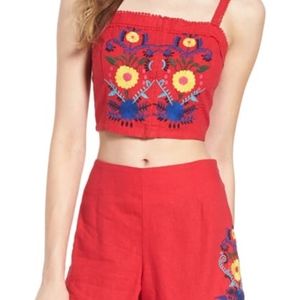 BP Embroidered Corset Crop Top Short Set